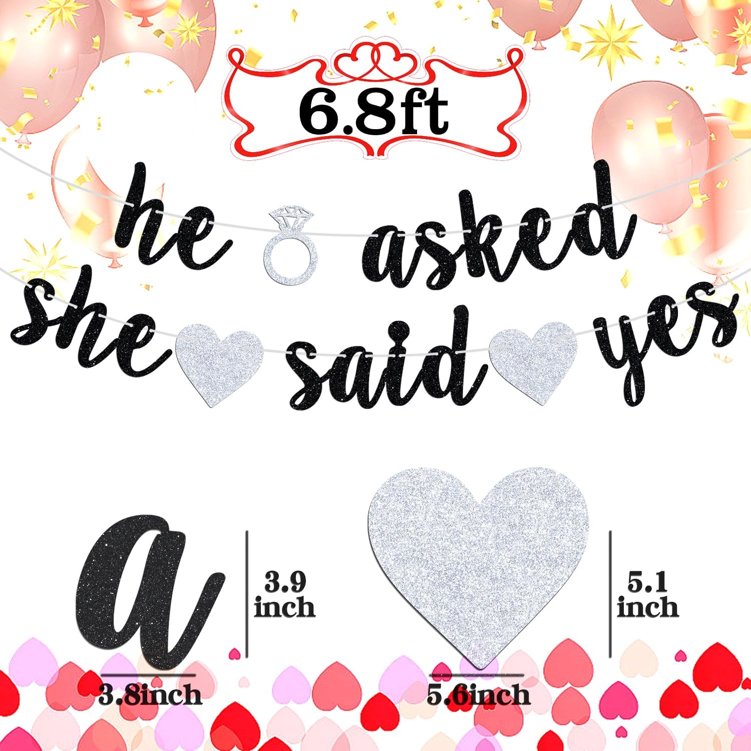 He Asked She Said Yes Banner Black Glitter Bunting Engagement Sign