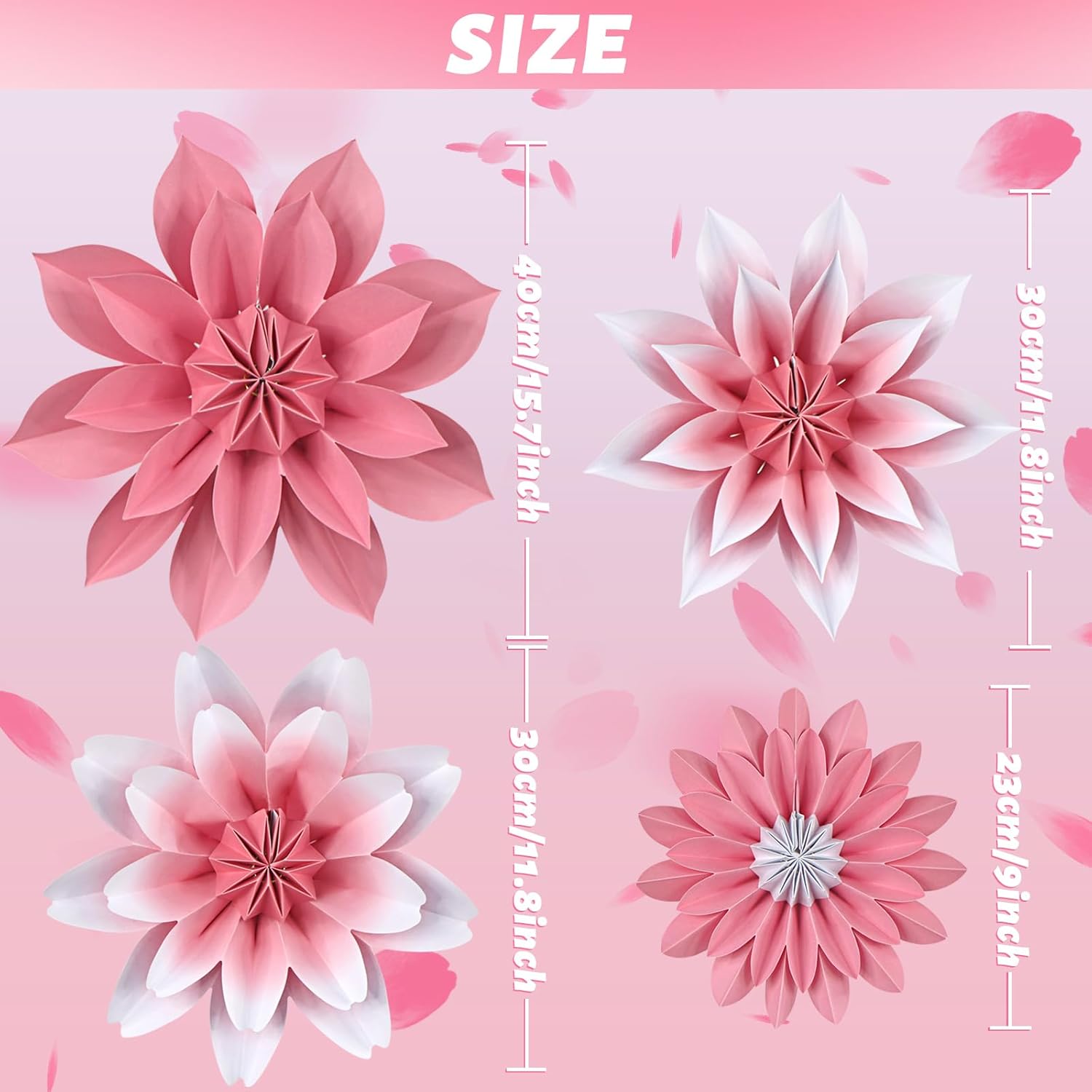 ADLKGG Pink Paper Flower Fan Wall Decor Set of 4
