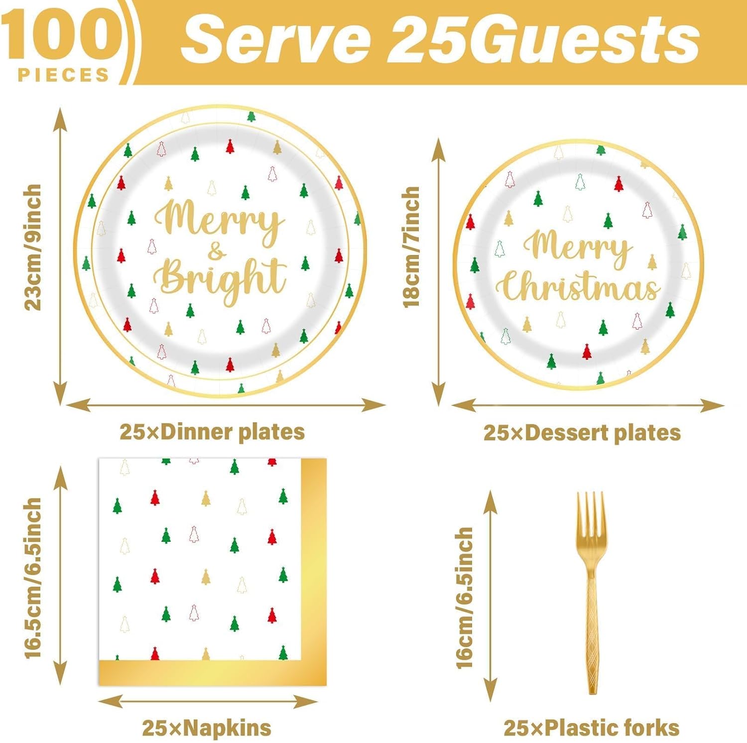 100 Pcs Christmas Party Plates Napkins Decor