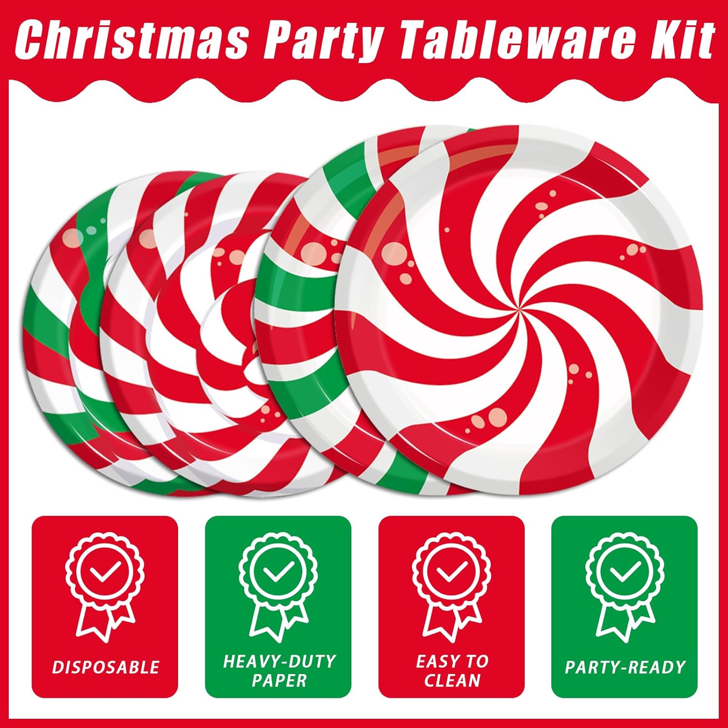200Pcs Christmas Peppermint Party Plates Napkins Set
