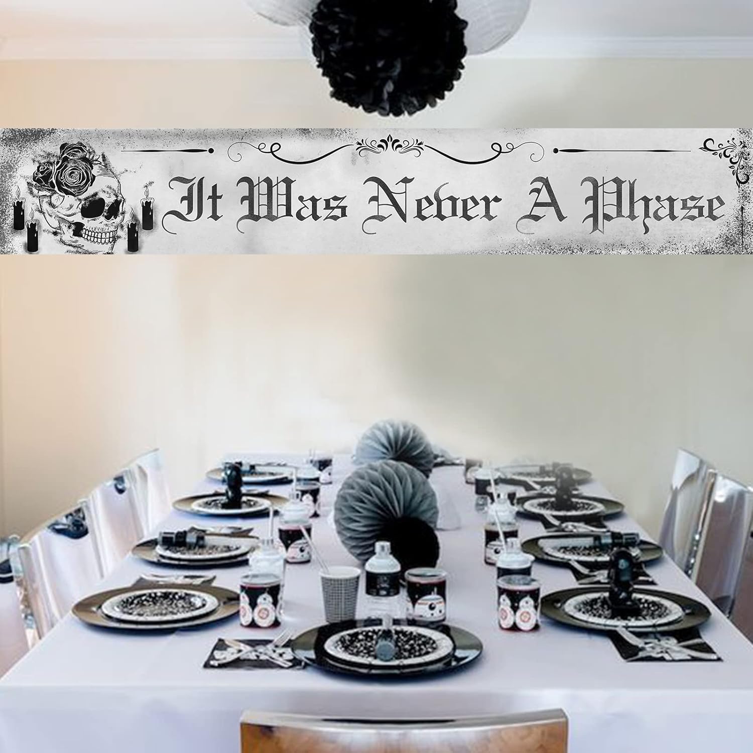 Gothic It Was Never a Phase Black Skull Banner