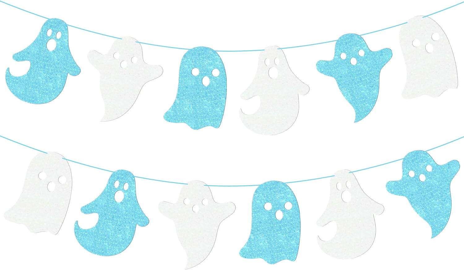 Halloween Ghost Banners White Blue Glitter Decorations 2Pcs