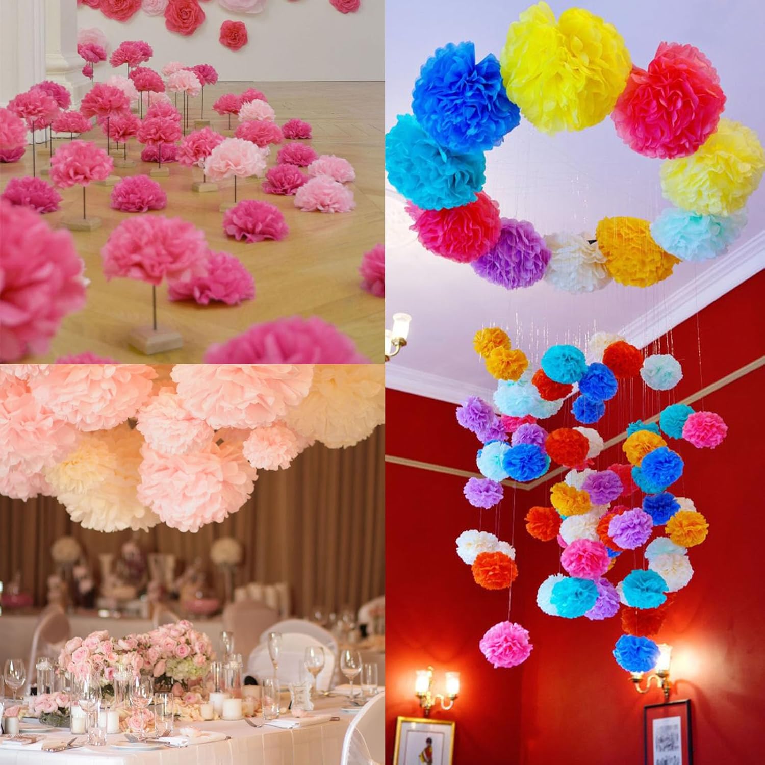 Tissue Paper Pom Poms 20 Piece Set 6 10 12 14 Inch