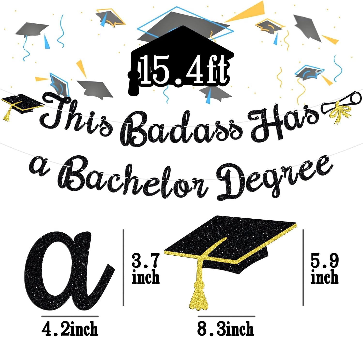 Badass Bachelor Degree Graduation Banner with Black Glitter
