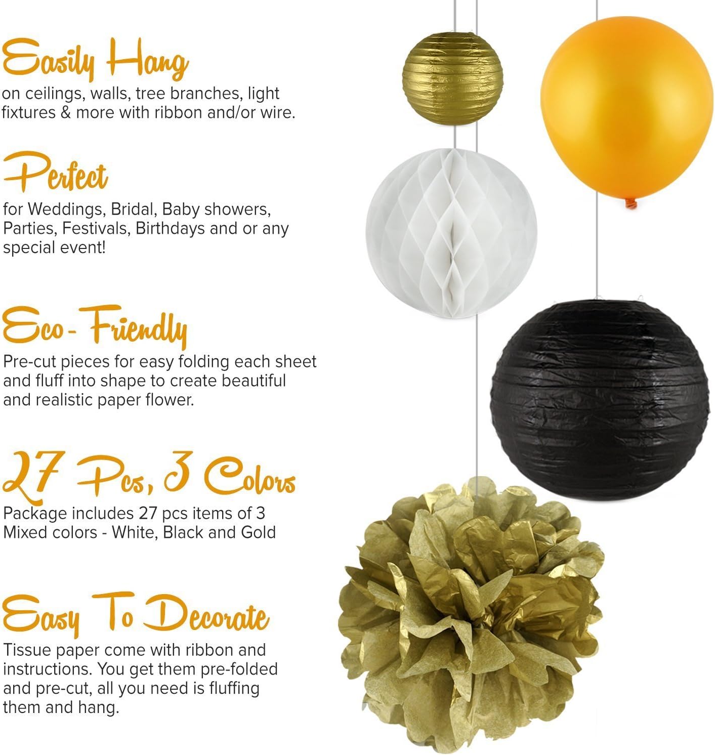 Fascola New Year Party Decor Kit Tissue Paper Pom Poms
