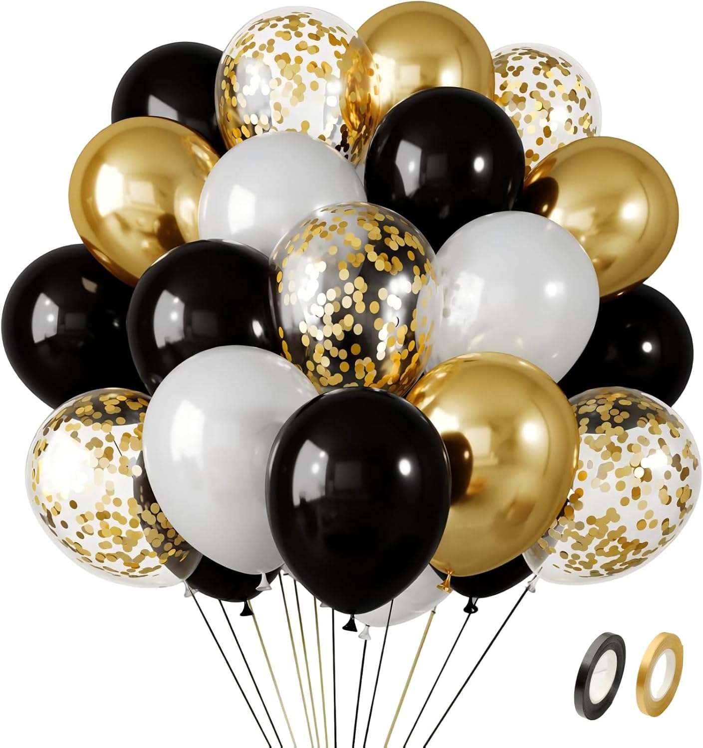 100pcs 12 inch Black Gold Balloons Set