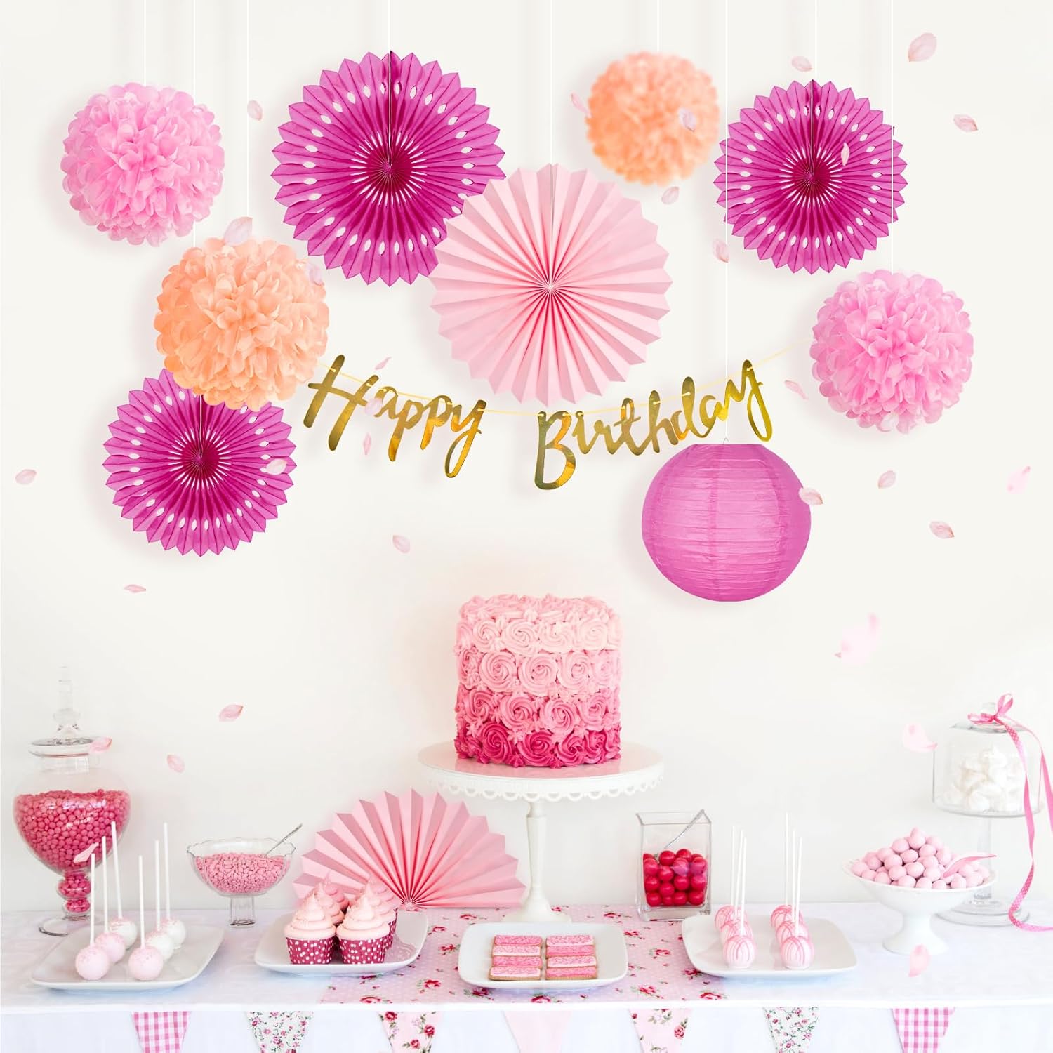 SUNBEAUTY Hot Pink Birthday Decorations Kit