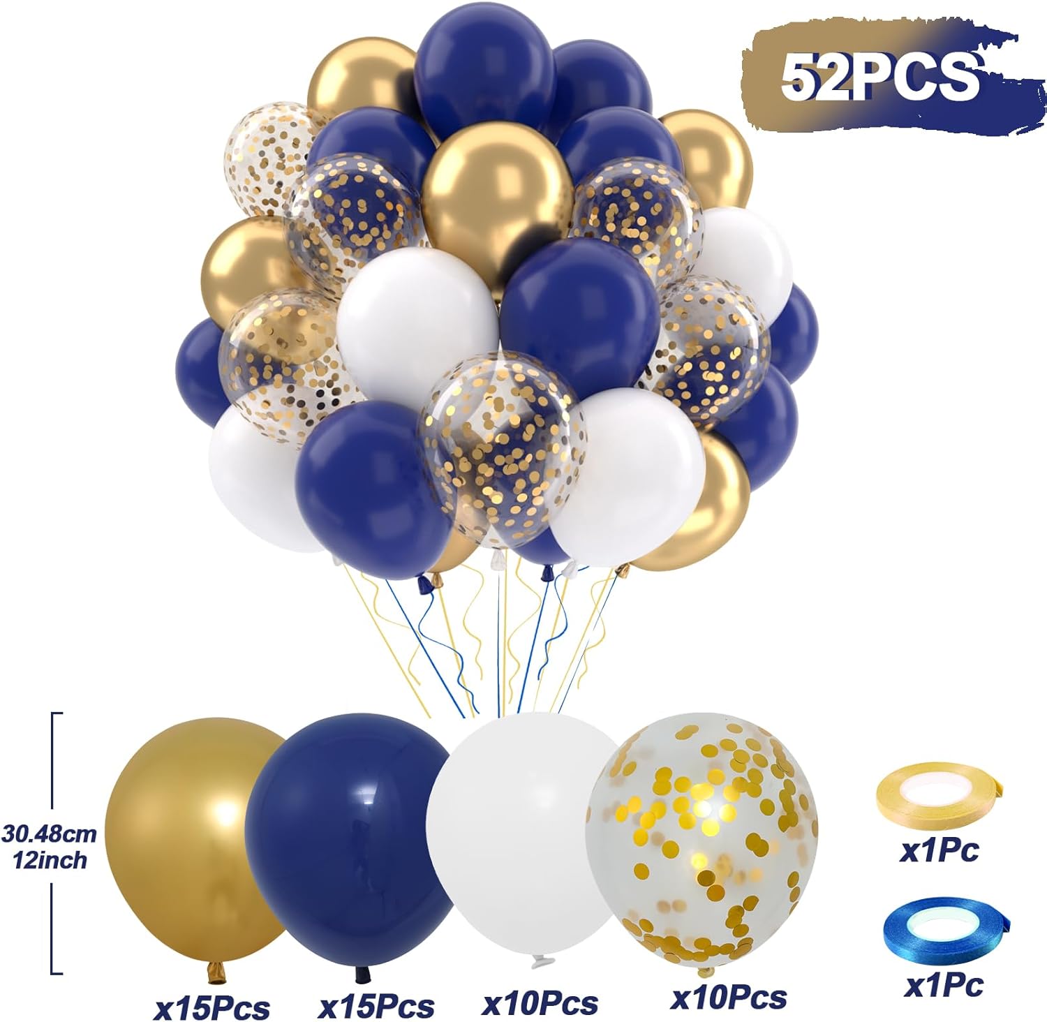 Patimate Navy Blue Gold Balloons Set 50 Pcs