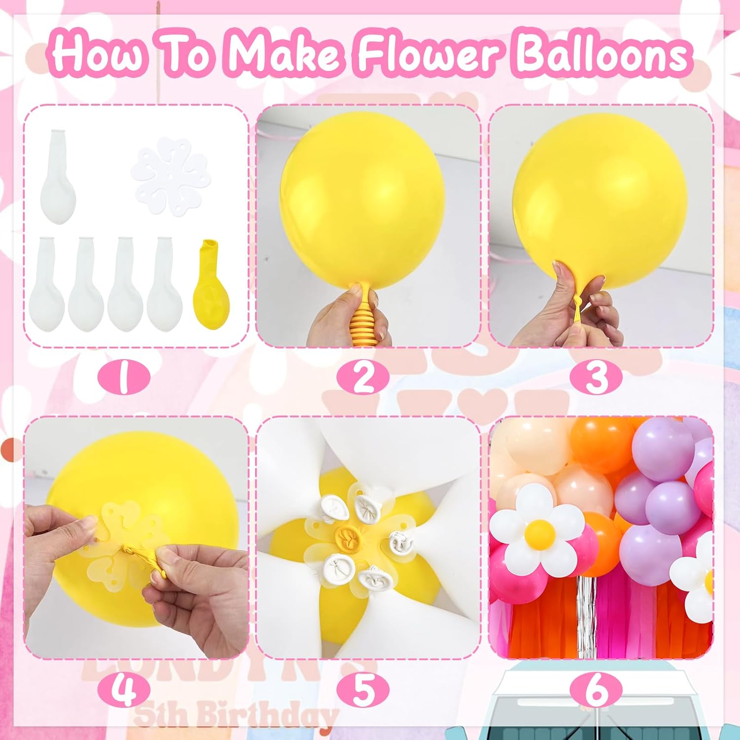 Pink Orange Groovy Balloon Arch Kit with Fringe Backdrop