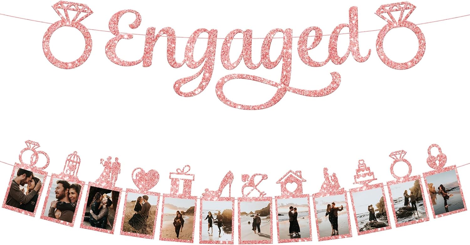 KatchOn Rose Gold Glitter Engagement Banner - 10ft