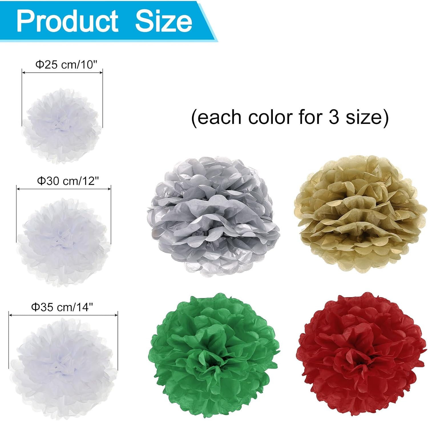 Uxcell 15pcs Tissue Paper Pom Poms Wedding Decor