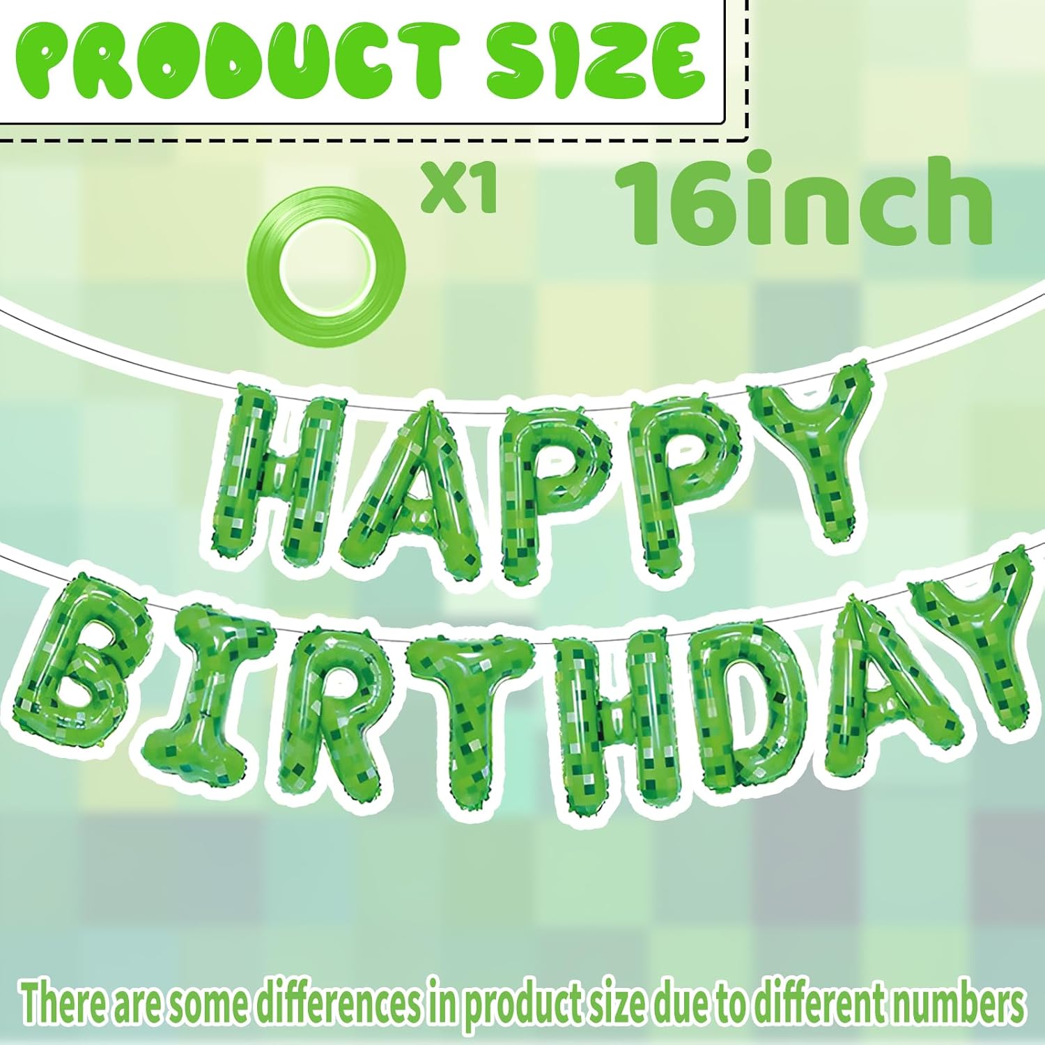 Green Happy Birthday Miner Theme Balloon Banner 16 Inches