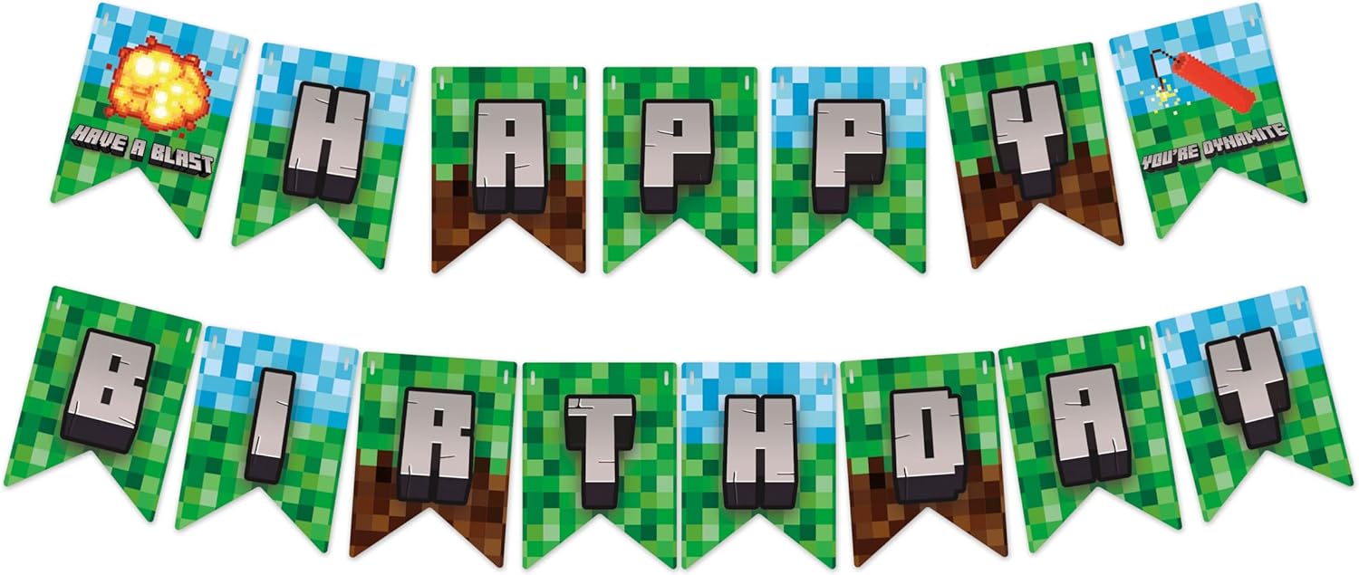 Pixel Themed Happy Birthday Banner by Doodle Pink