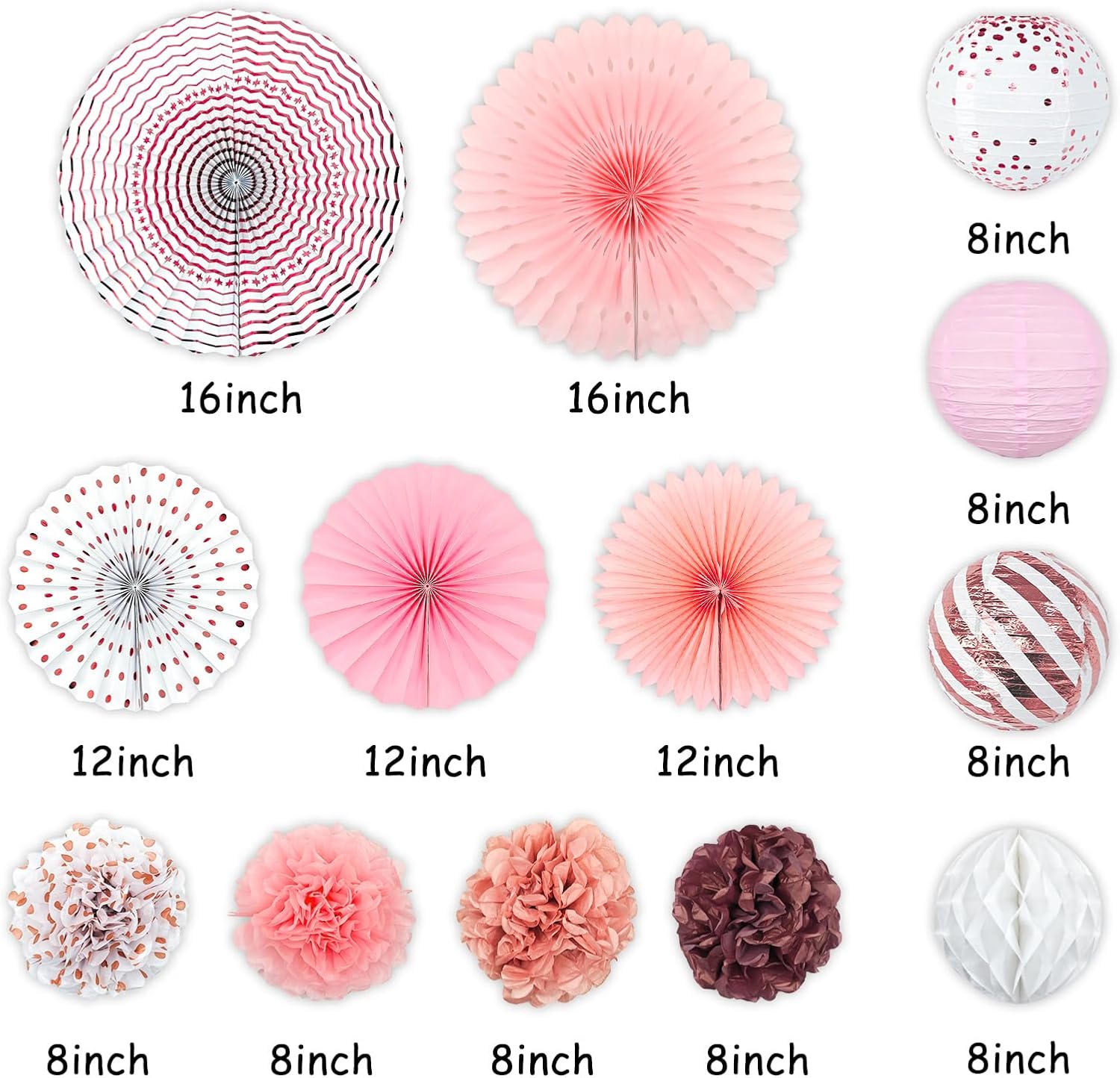 Pink White Rose Gold Birthday Party Decorations 21pcs