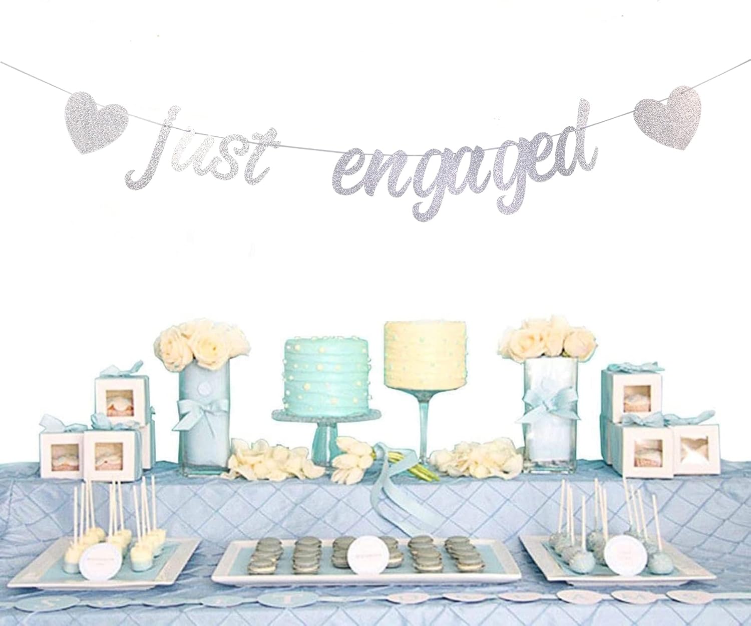 StarsGarden Just Engaged Silver Glitter Banner