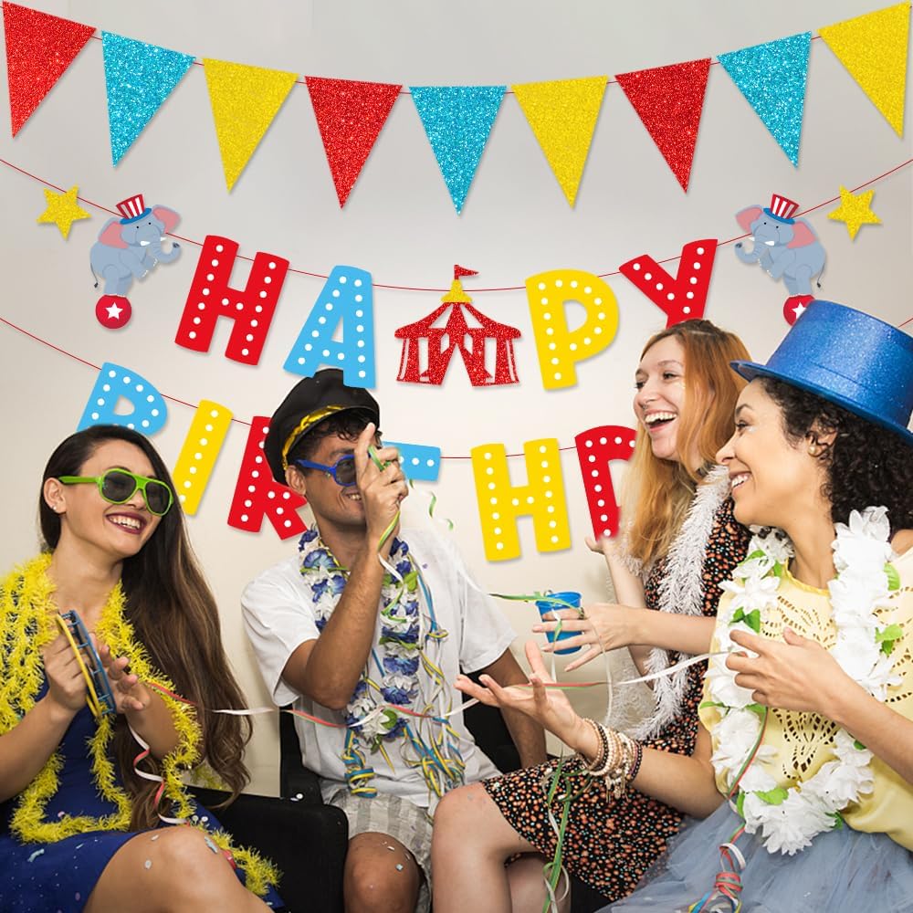 MORANTI Carnival Themed Birthday Banner for Kids Red Yellow Blue