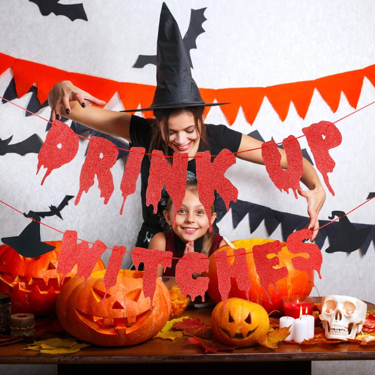 Red Glitter Witches Halloween Party Banner