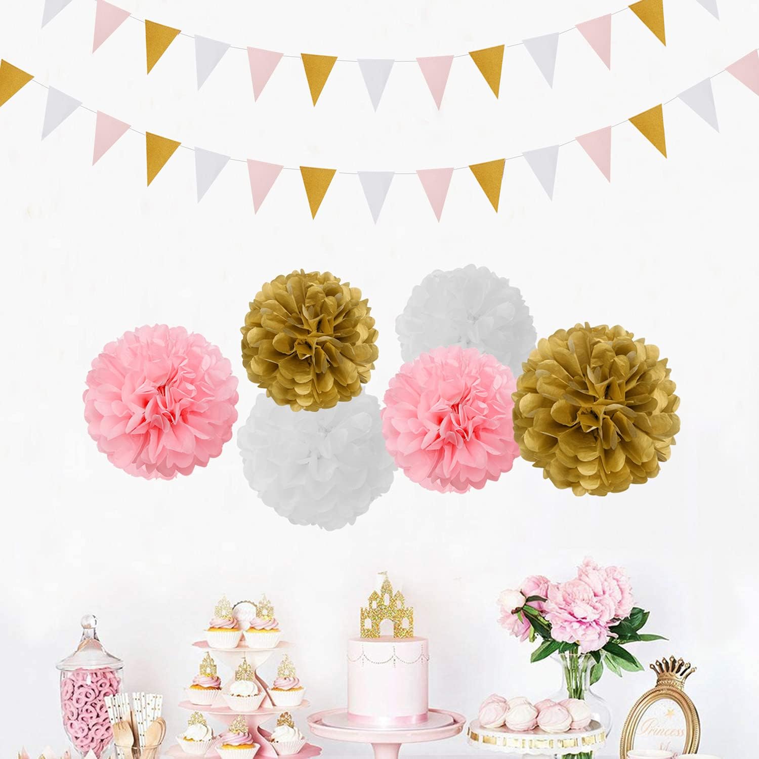 Pink White Gold Pennant Banner 2 Pack Decor