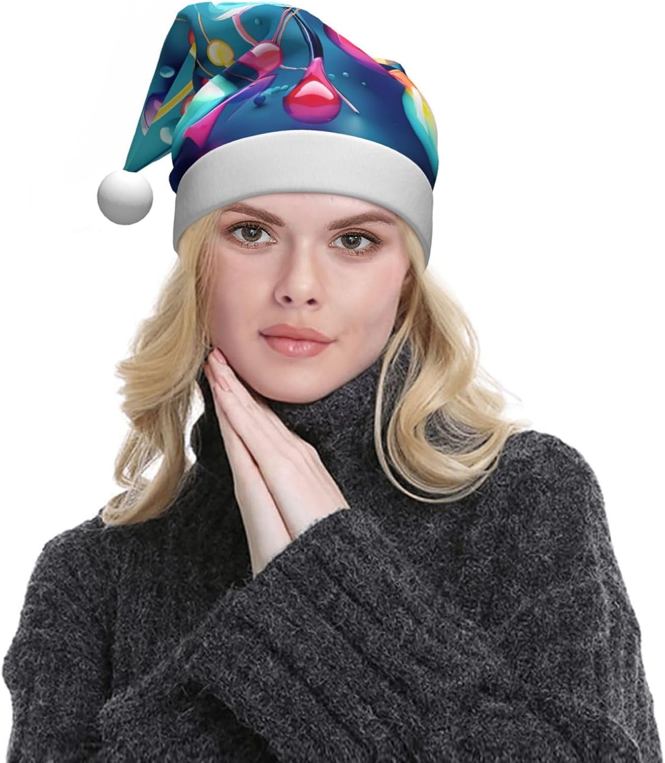 QINZHENG 3D Print Santa Hat with Abstract Science Design