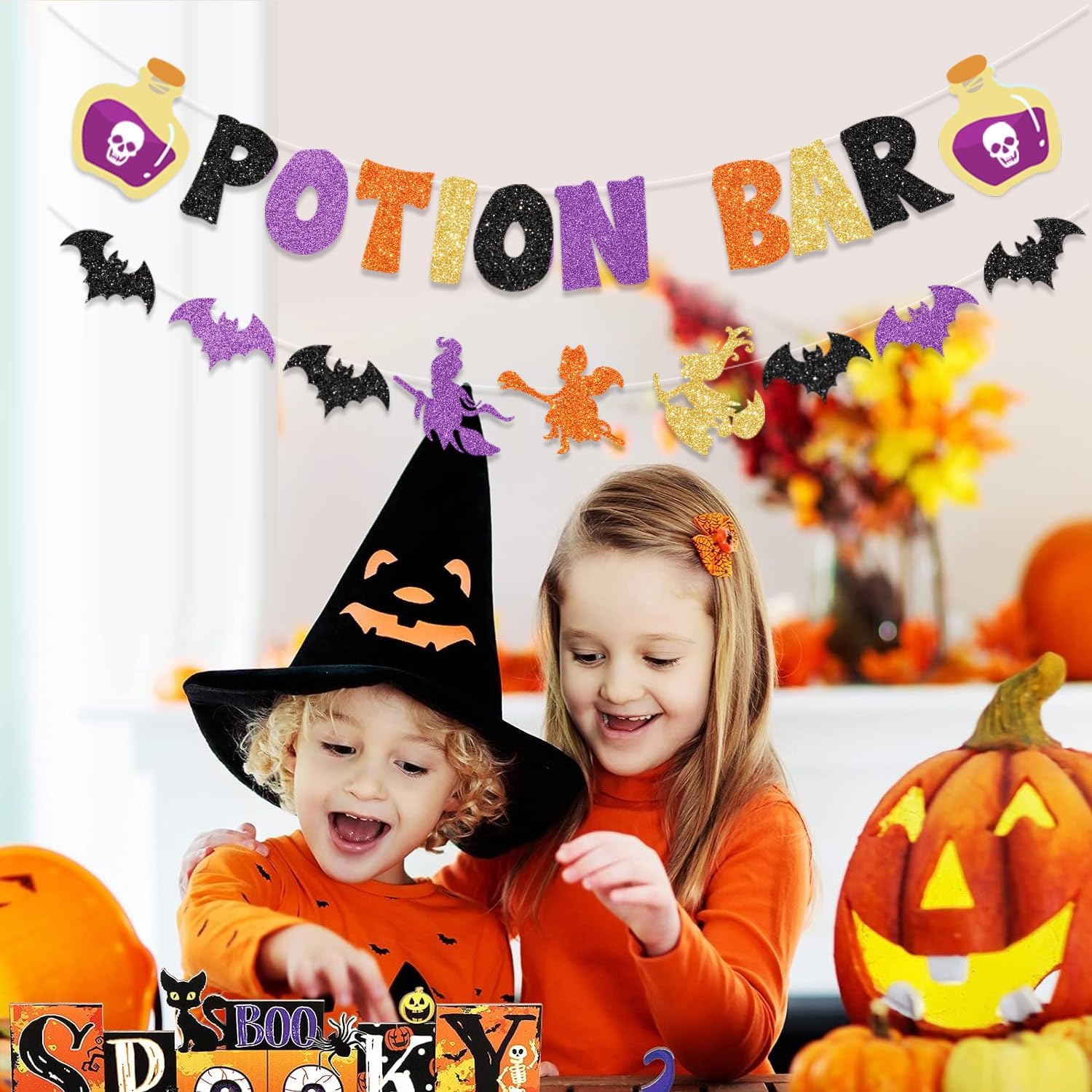 Glitter Potion Bar Halloween Decor Banner with Signs