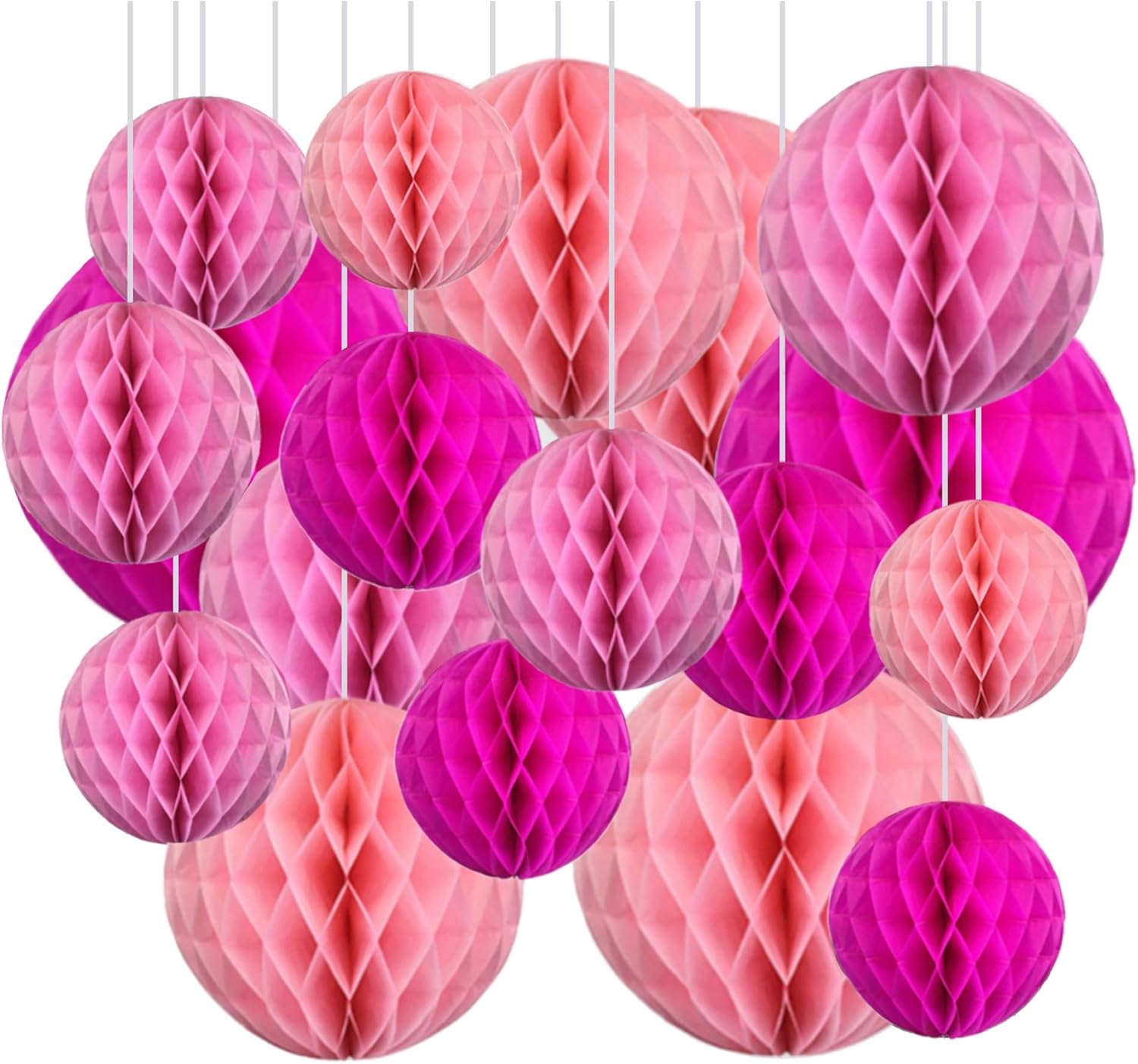 18 Pack Tissue Paper Honeycomb Balls in Pink