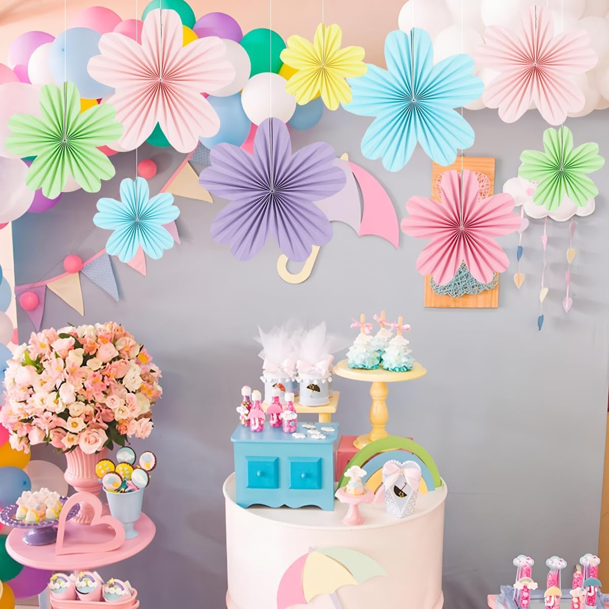 Zilue Paper Fans Decor Pack of 9 Pastel