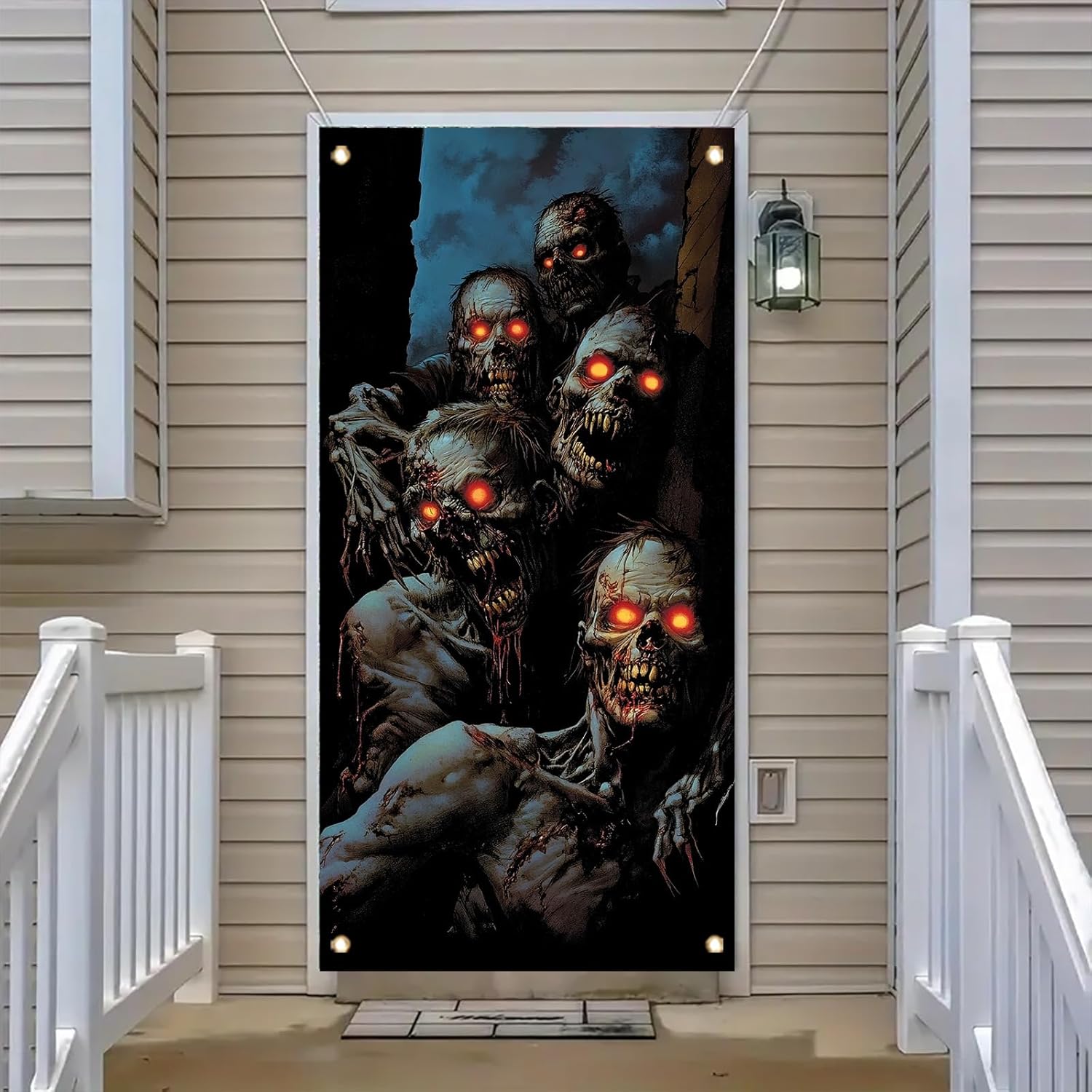 Starlit patio Halloween door cover 71x35 inches