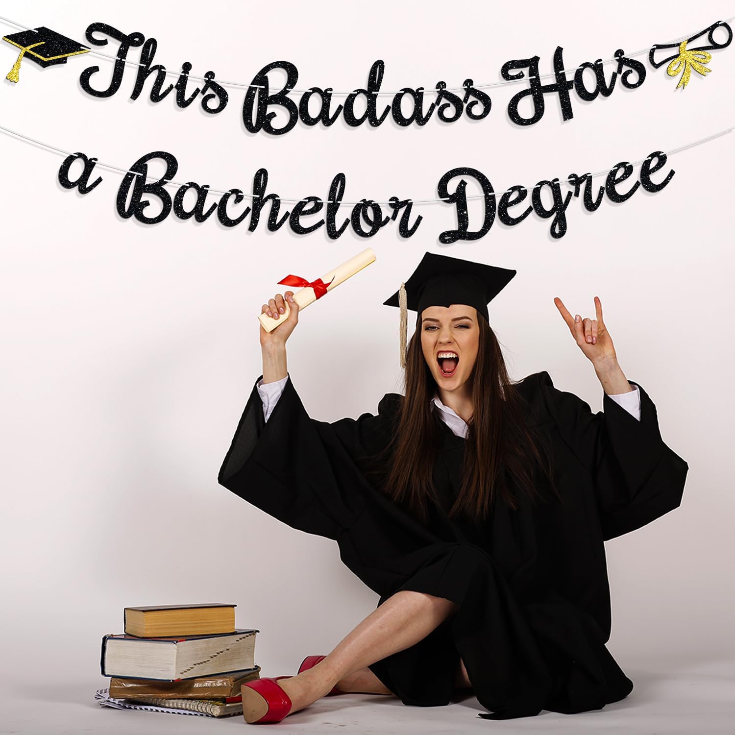 Badass Bachelor Degree Graduation Banner with Black Glitter
