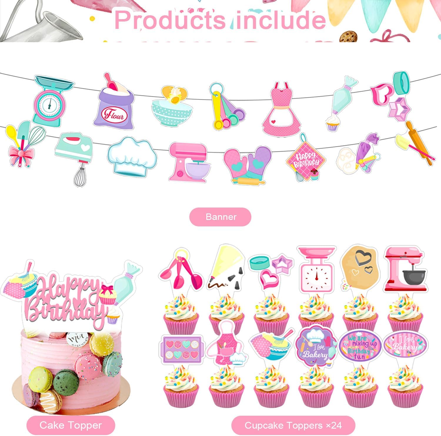 59 Pcs Baking Birthday Party Supplies Set