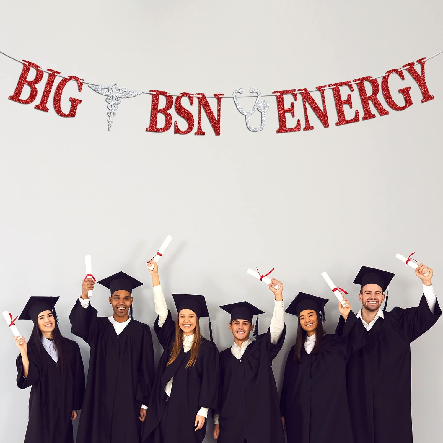 BSN Graduation Banner with Silver Red Glitter