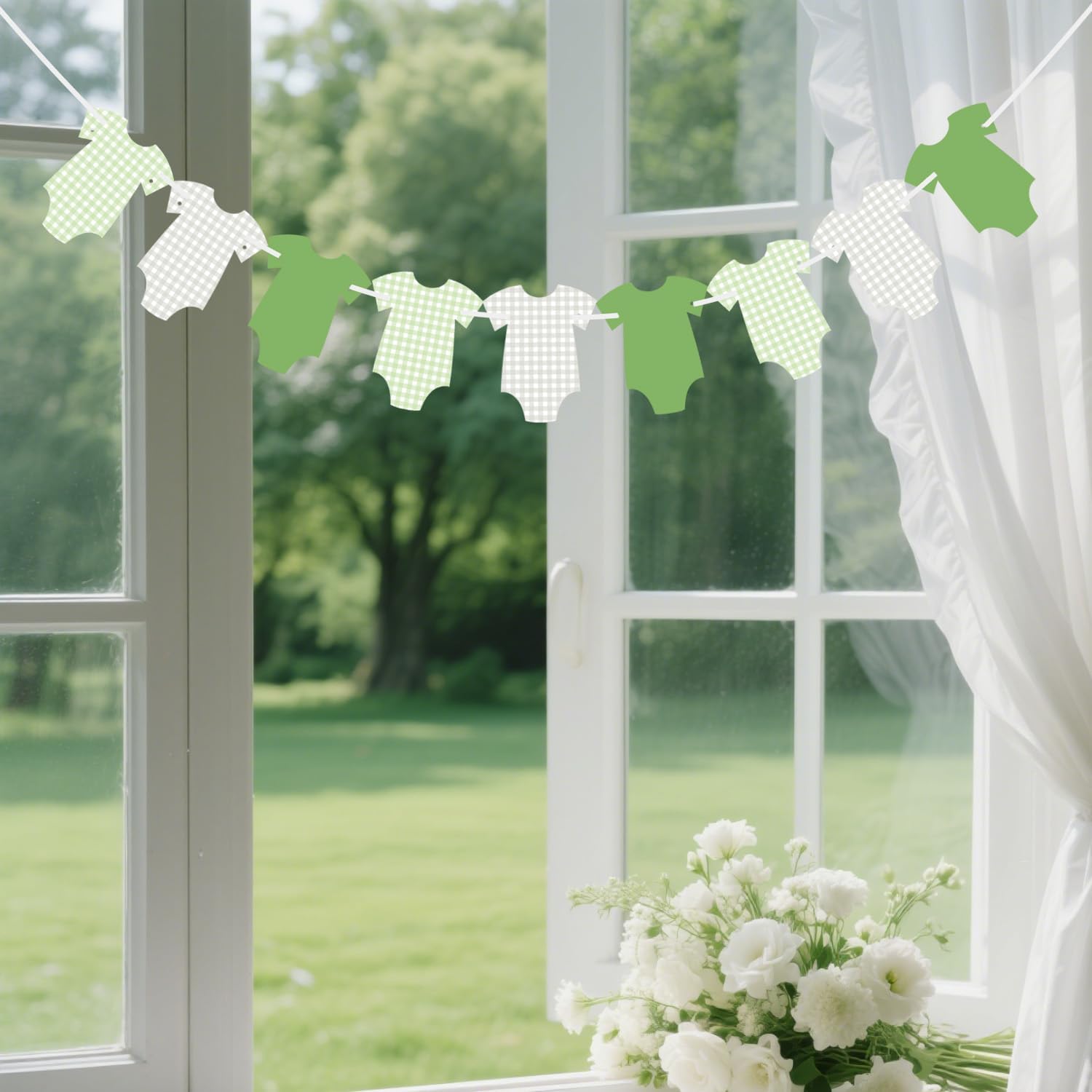 ALISSAR Green Gingham Bodysuit Baby Shower Banner