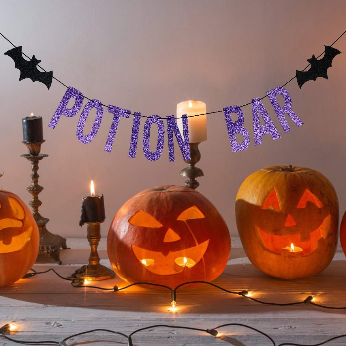 Purple Glitter Potion Bar Banner for Halloween Party Decorations