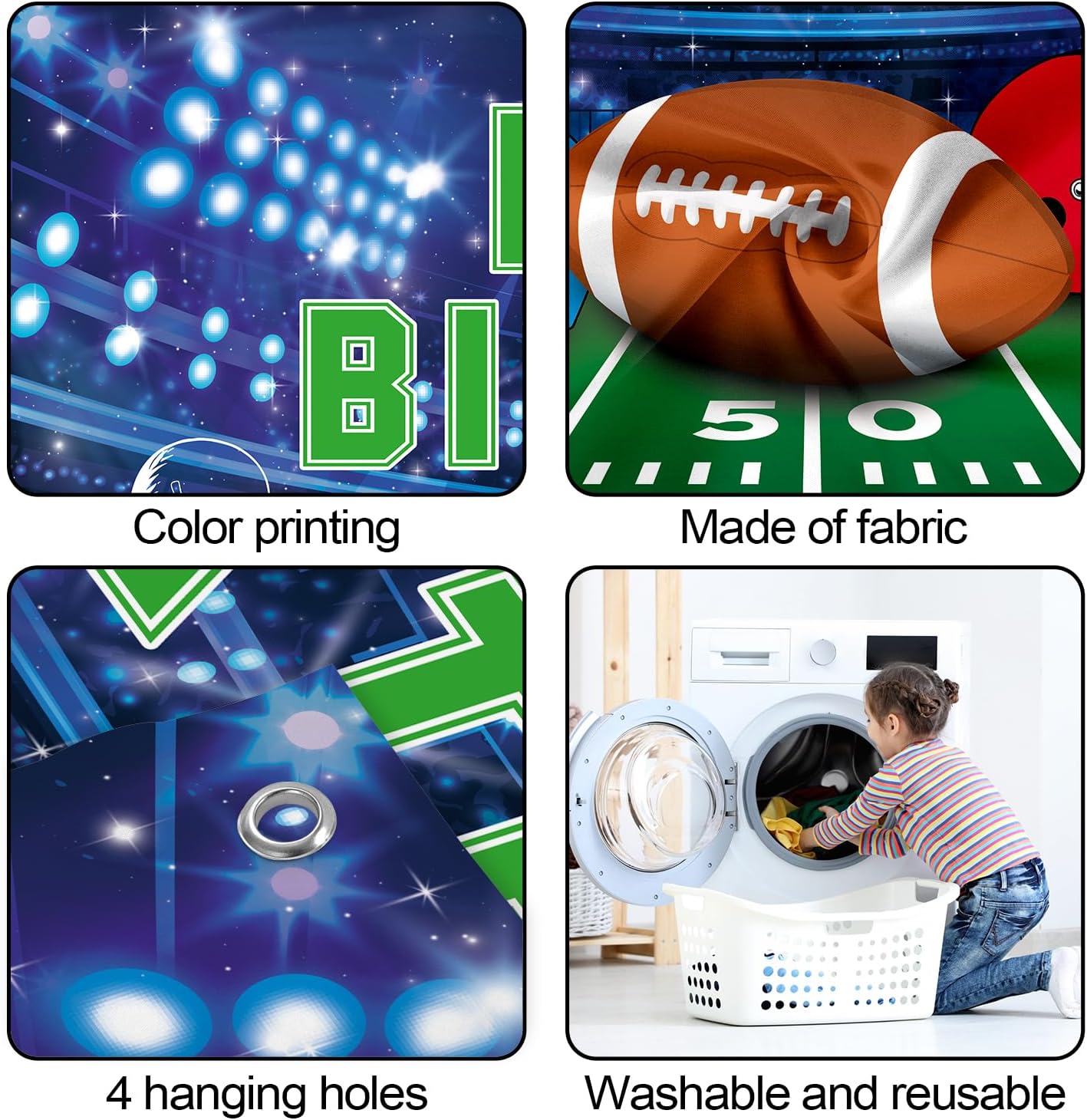 Football Birthday Banner - Party Backdrop Decoration