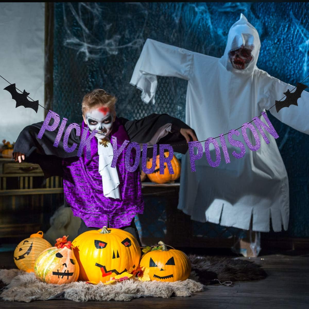 Purple Glitter Pick Your Poison Halloween Banner