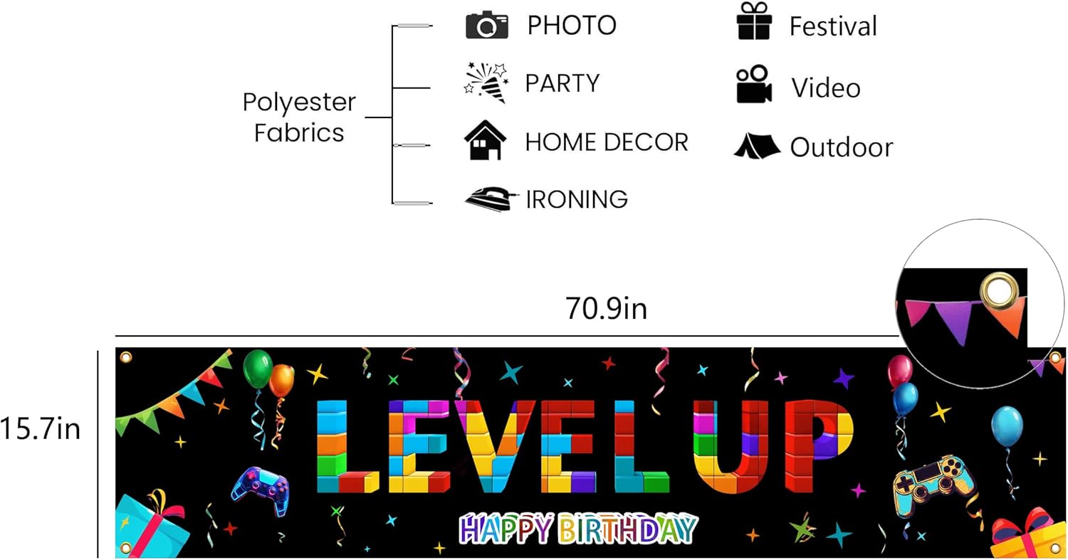 Video Game Happy Birthday Banner for Party Decor