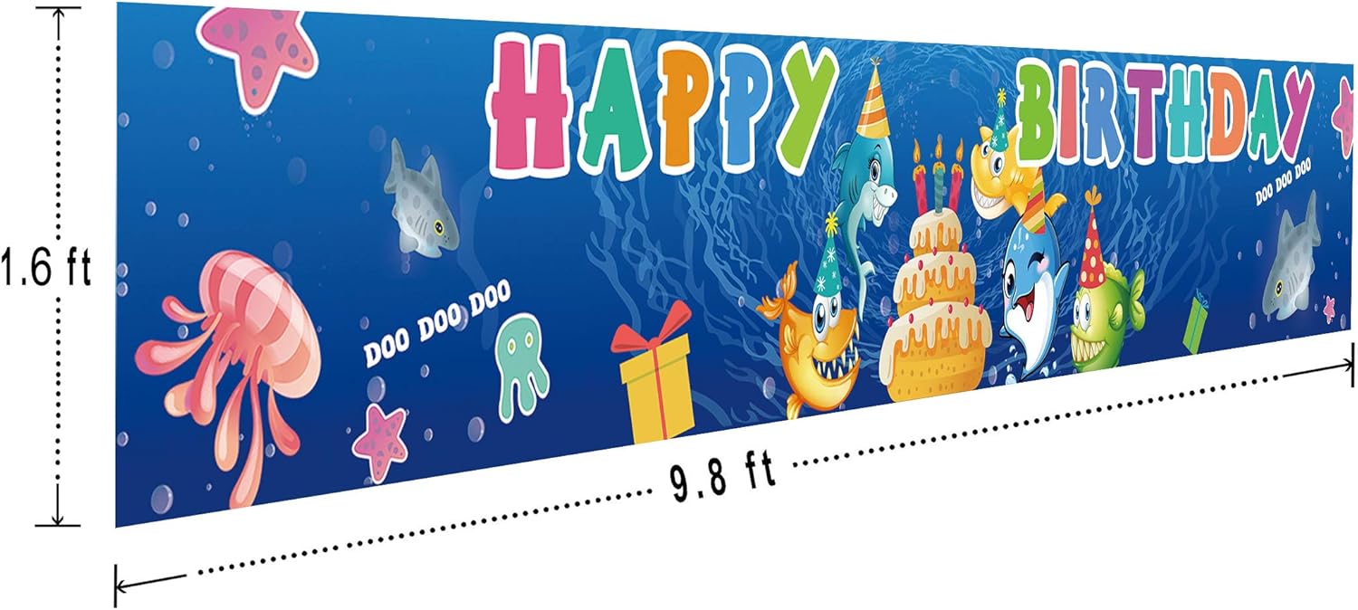 Large Cute Shark Birthday Banner for Kids