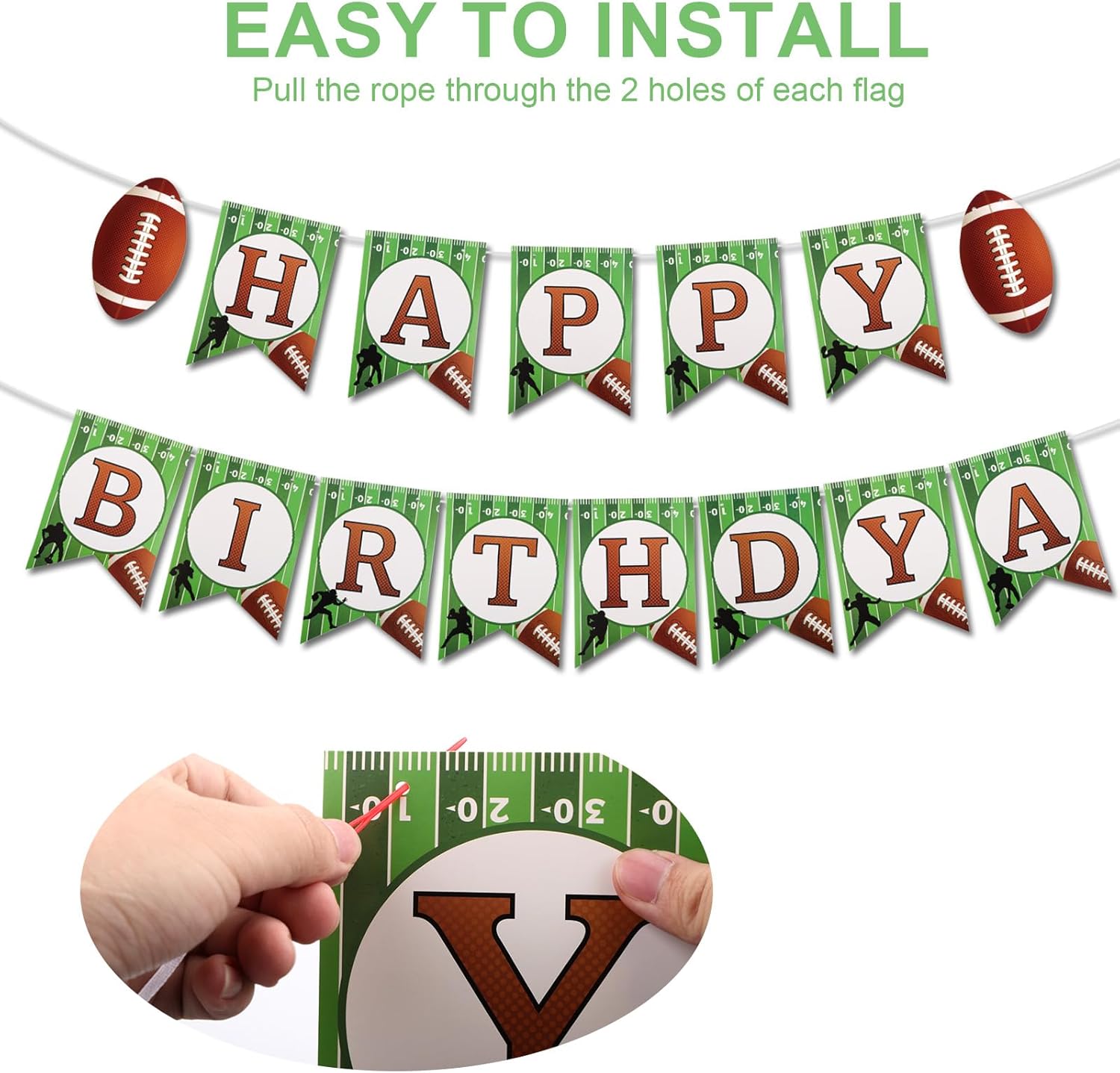 Football and Rugby Happy Birthday Banner for Party Decorations