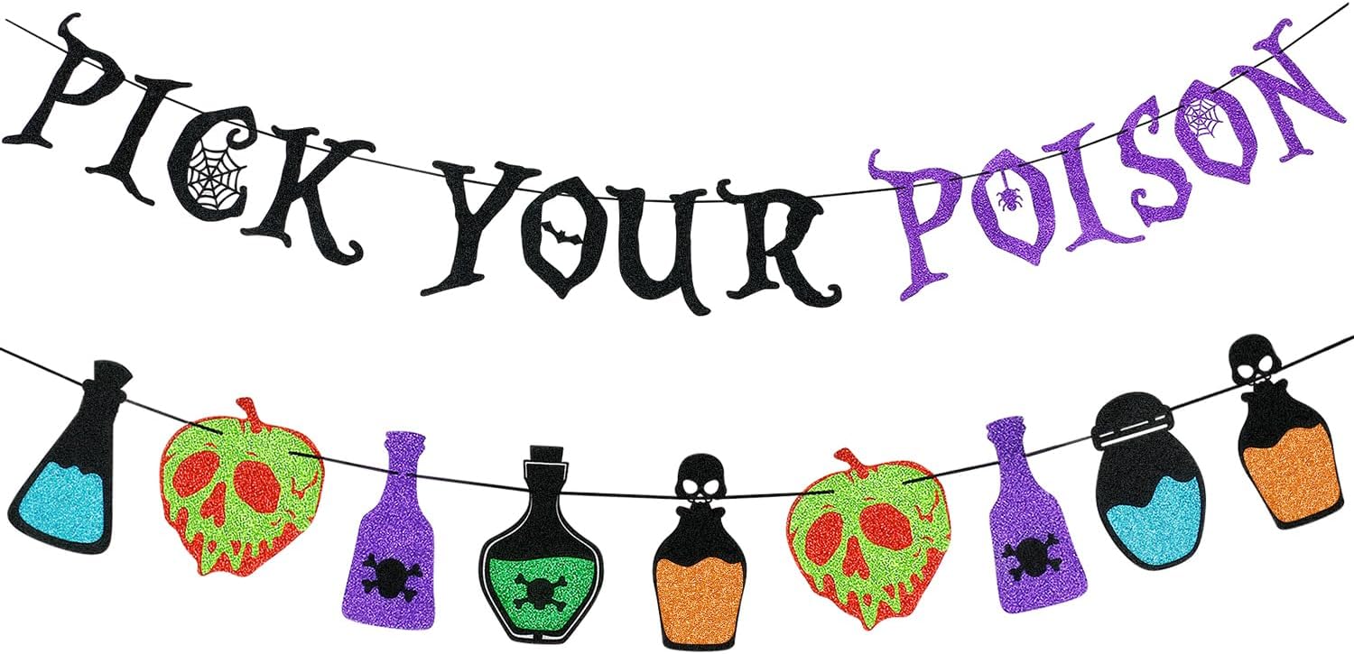 Black and Purple Glitter Pick Your Poison Halloween Banner