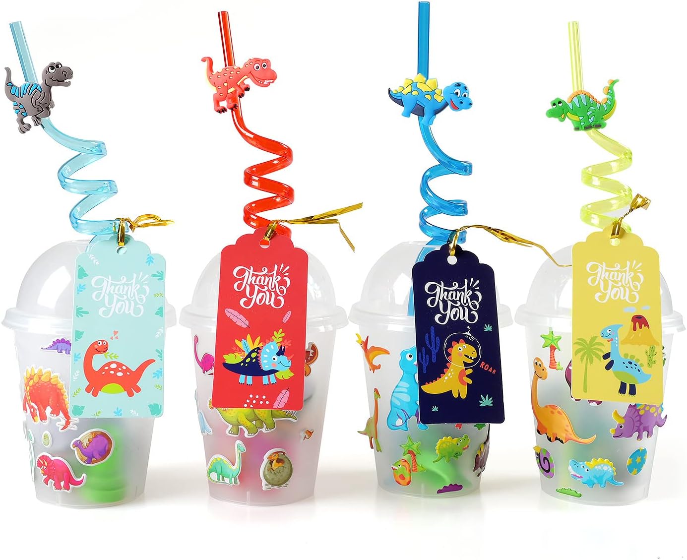 MOVINPE Dinosaur Party Favor Cups with Reusable Straws and Luminous Toys