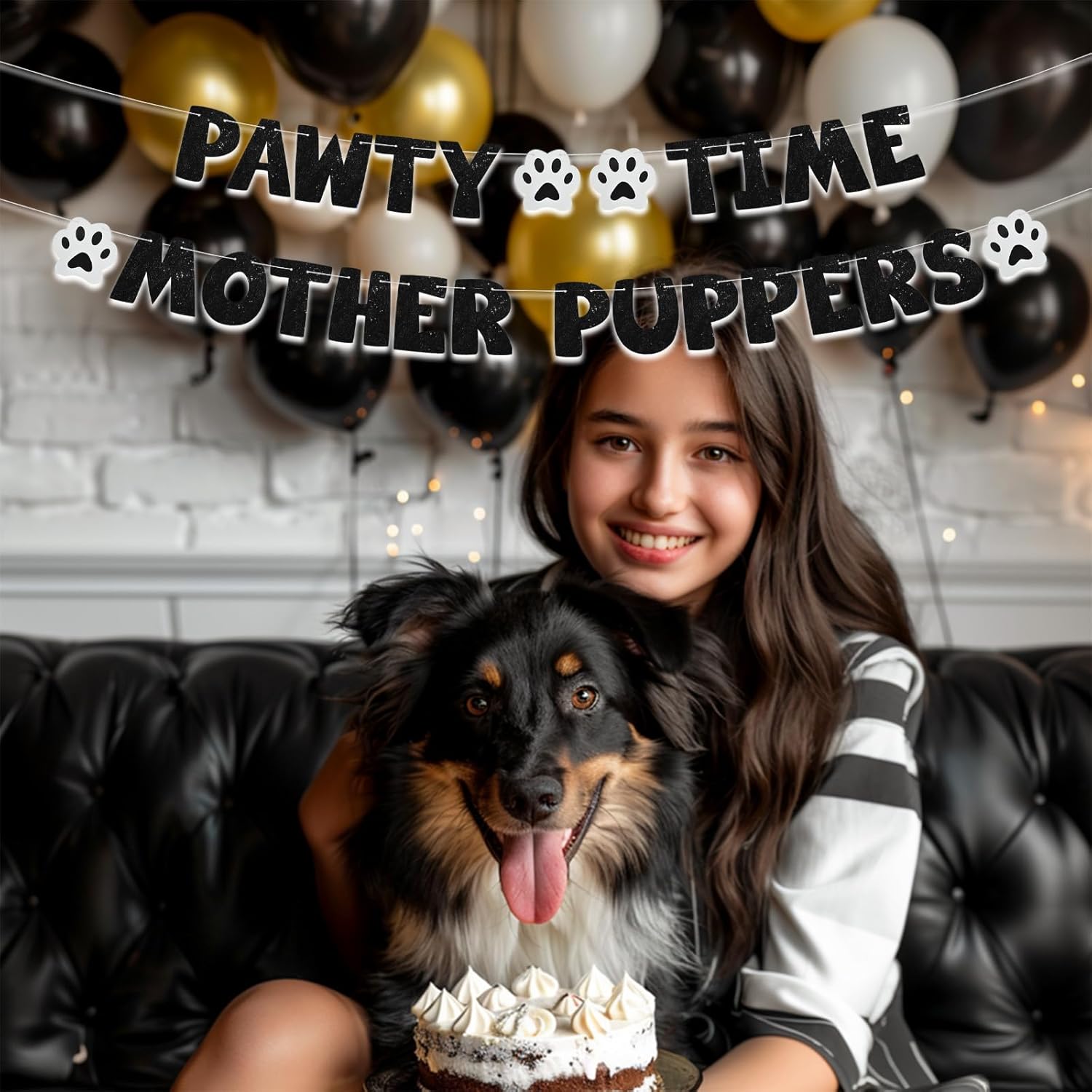 BEISHIDA Sparkling Pet Birthday Banner for Dogs and Cats