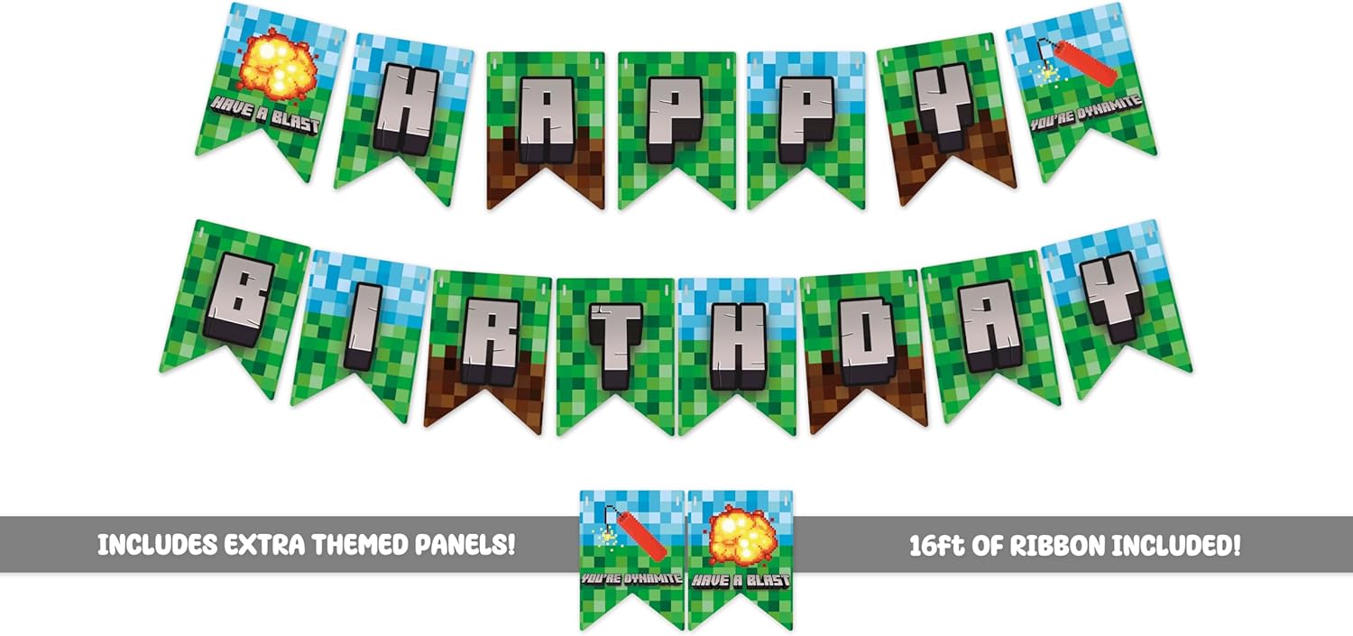 Pixel Themed Happy Birthday Banner by Doodle Pink