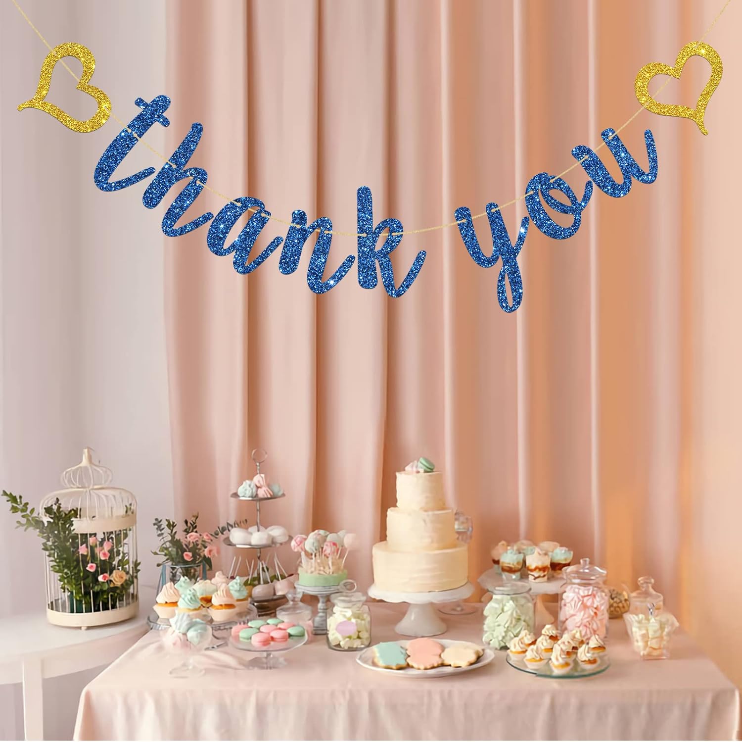 INNORU Navy Blue Glitter Thank You Banner