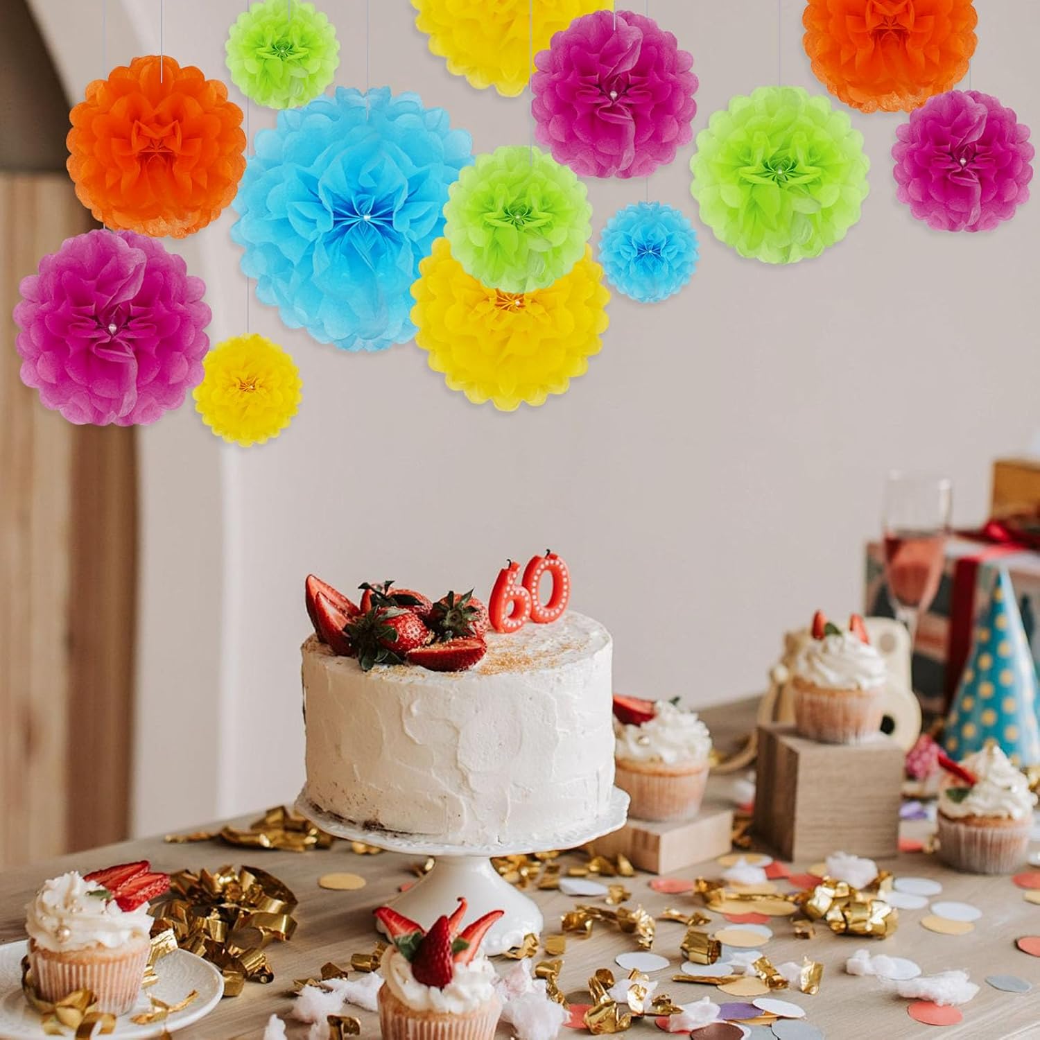 Tissue Paper Pom Poms 20 Piece Set 6 10 12 14 Inch