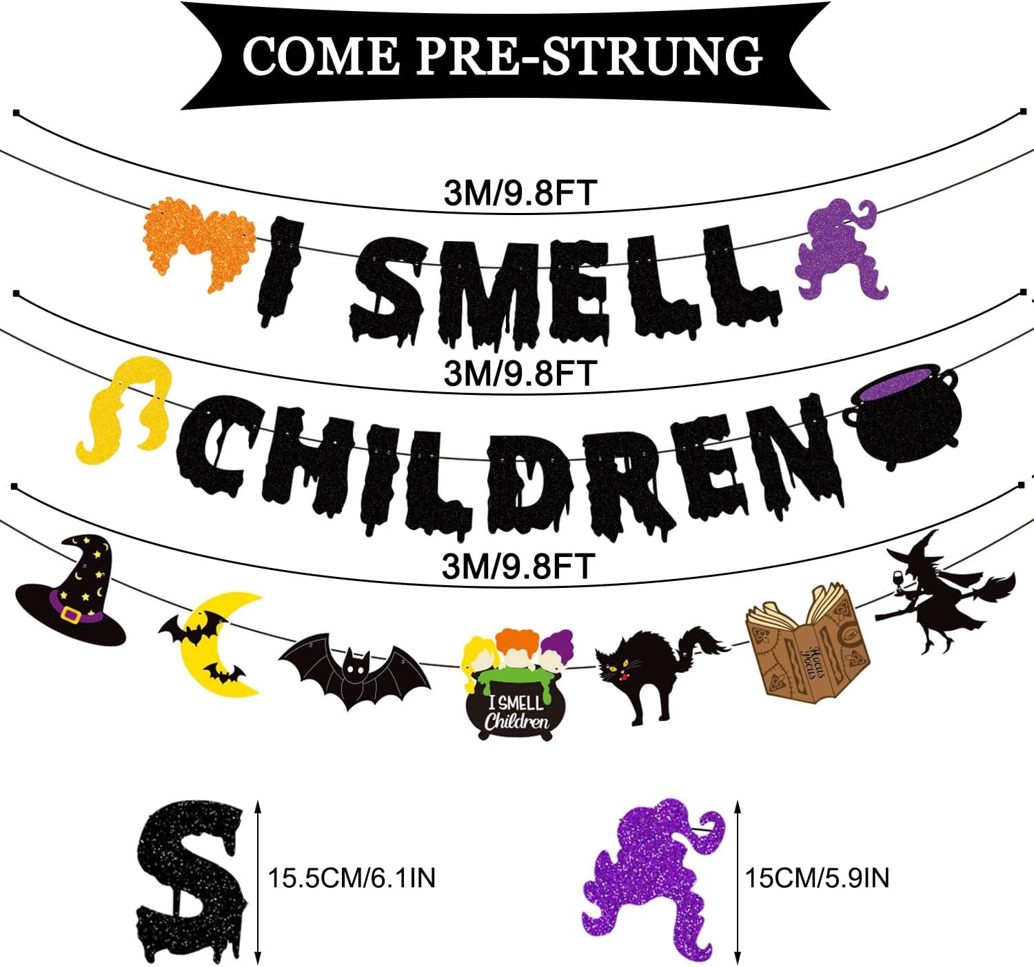 JOZON Black Glittery I Smell Children Halloween Banner