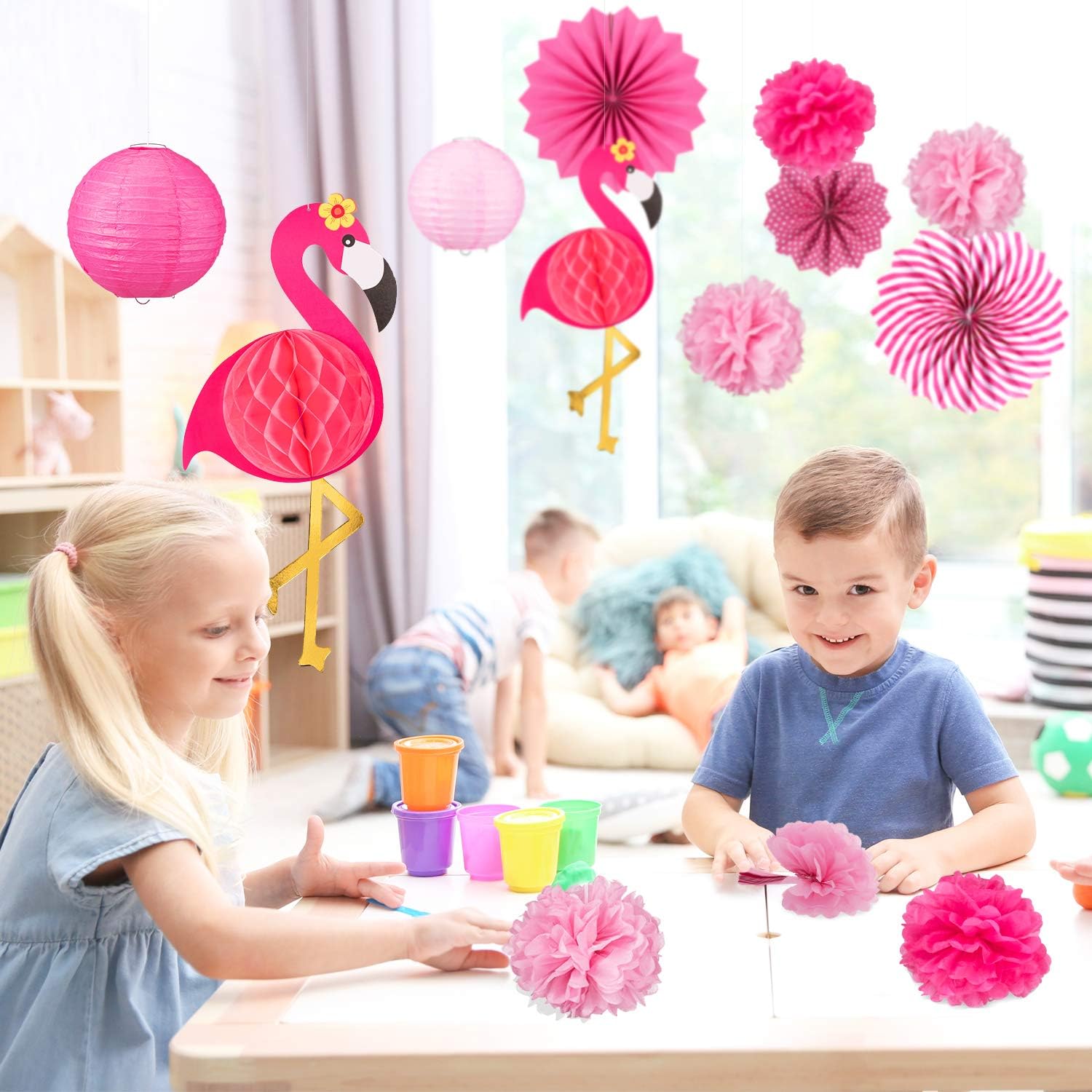 Whaline Flamingo Party Honeycomb Decorations 15Pcs Set