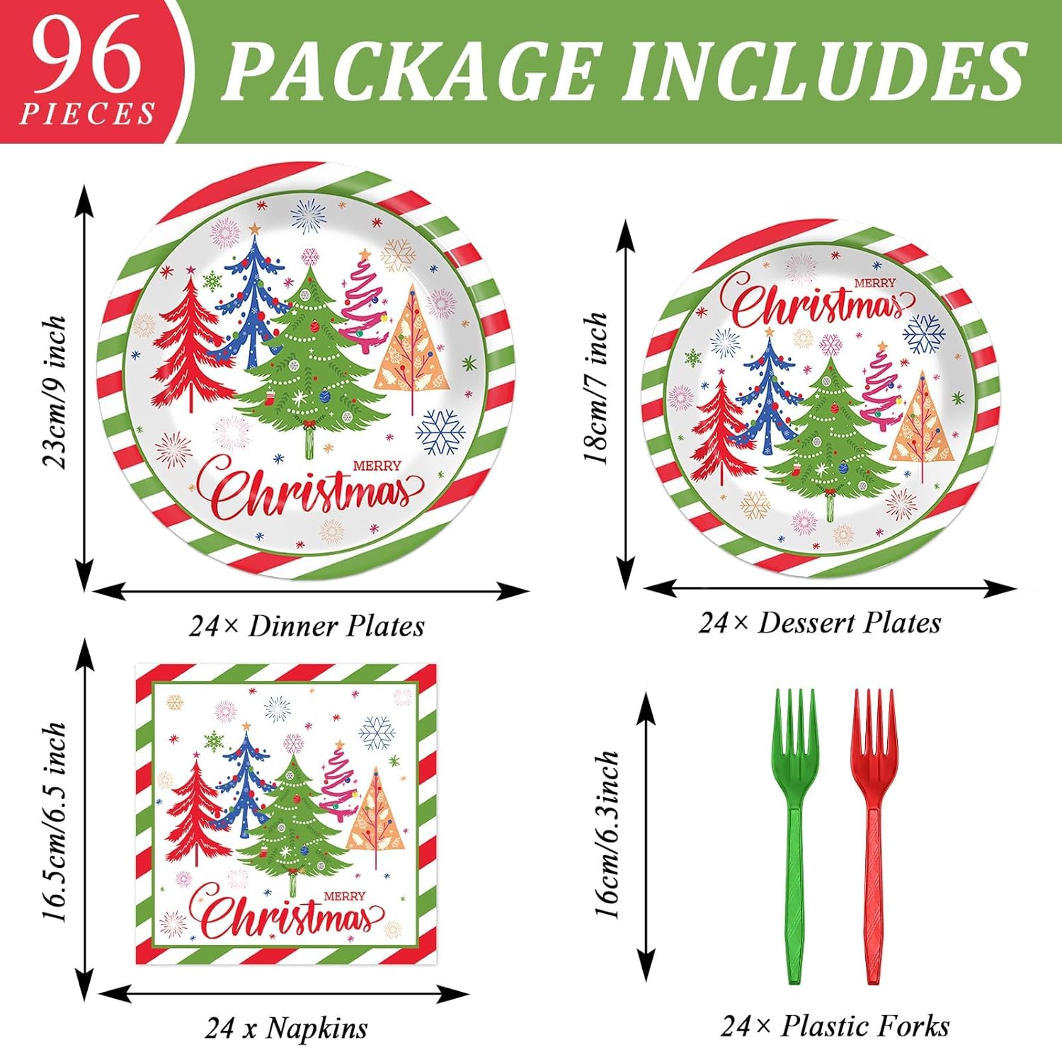 OBUSATT 96Pcs Christmas Party Supplies Set