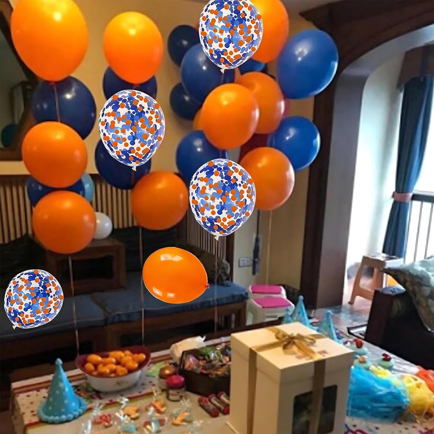 12 Inch Navy Blue Orange Latex Balloons Pack of 50