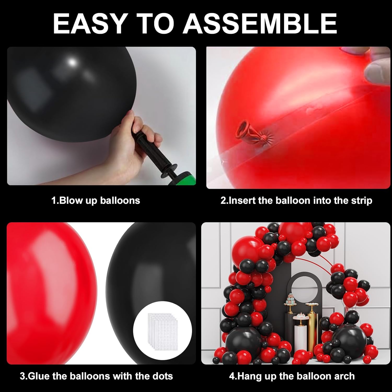 Red Black Balloons Garland Arch Kit 134pcs for Parties