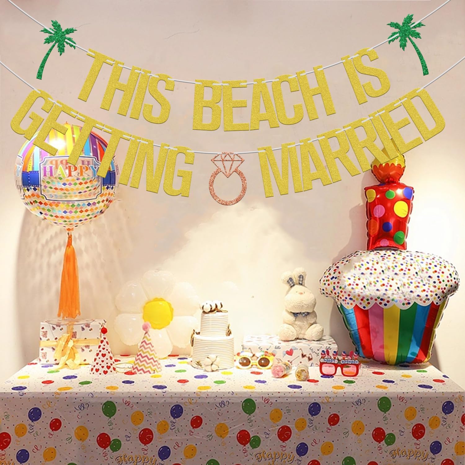 This Beach Is Getting Married Gold Green Glitter Banner