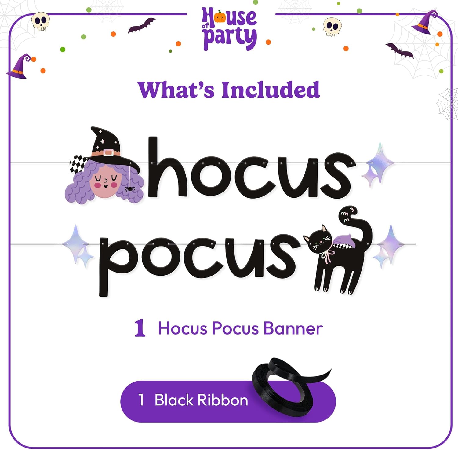 Hocus Pocus Halloween Banner - Witch Cat Decor